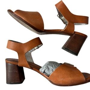 ROBERT CLERGERIE LEATHER BROWN BLOCK HEELED SANDALS STRAP SIZE 9 US